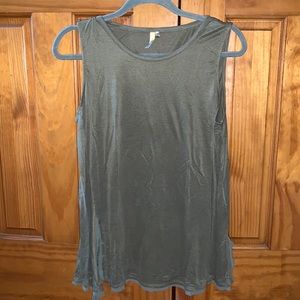 Green Tank with Lace Trim and Side Slit